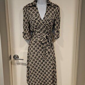 DVF Silk Wrap Dress Utility Black and White Size 6